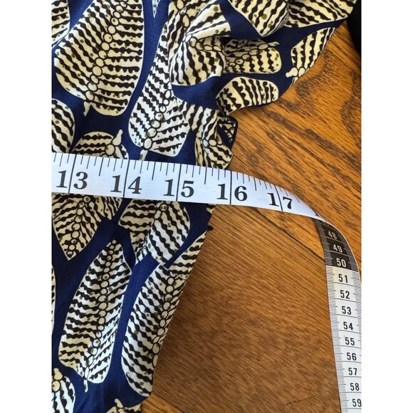 eShakti Dress M10 Navy White Leaf Print Midi V-Neckline & Short Sleeves - Picture 6 of 7